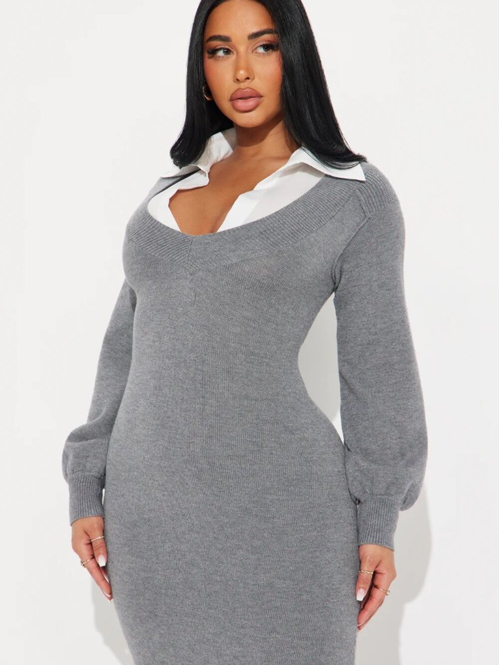 Fashion Nova Bailey Collared Sweater Maxi Dress Medium NWT Office Siren - Picture 2 of 6